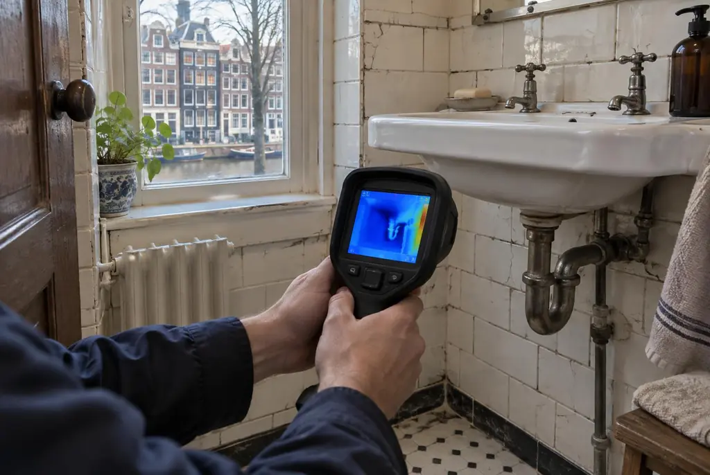 Lekdetectie Almere – badkamer met oude leidingen achter de tegels