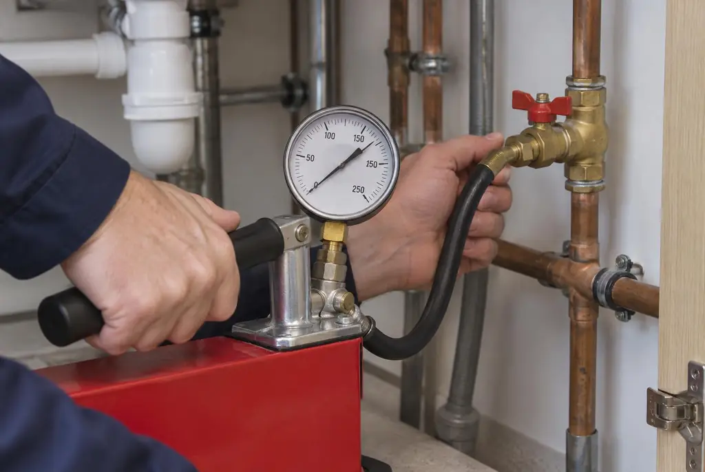 Lekdetectie Almere – druktest op een waterleiding met een manometer