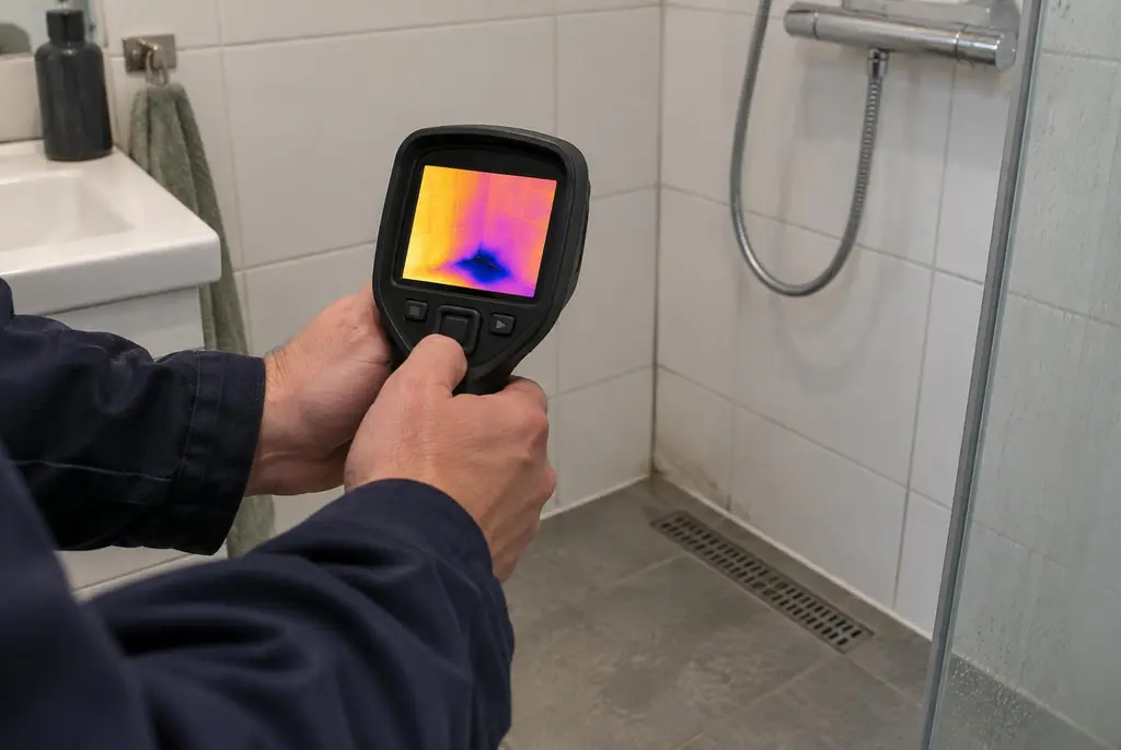 Lekdetectie Almere – lekdetectiespecialist met warmtebeeldcamera in een badkamer