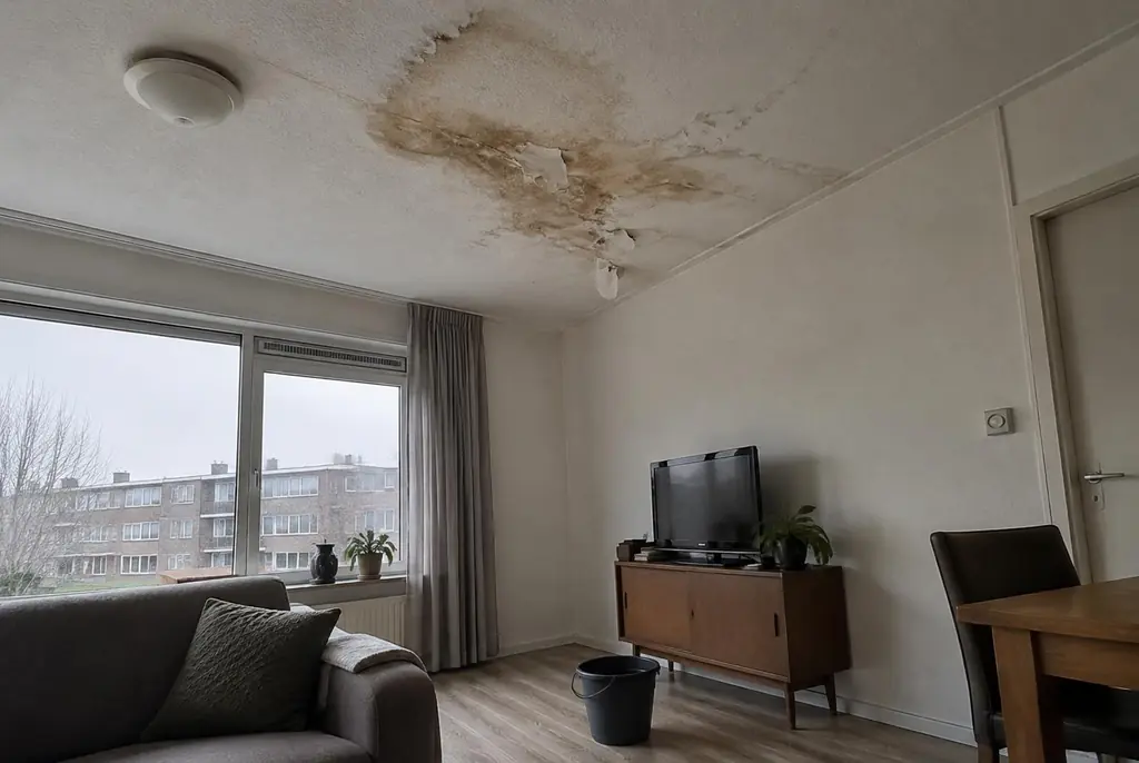 Lekdetectie Almere – vochtplek op het plafond onder een badkamer